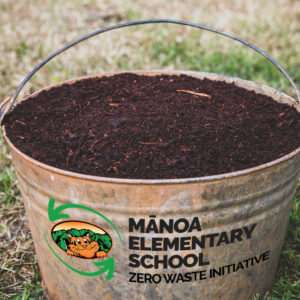 Bucket of compost harvested from Manoa Elementary School Zero Waste Initiative